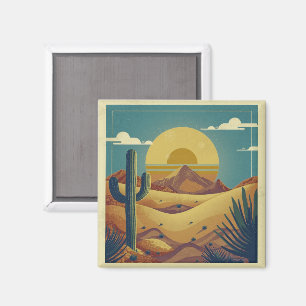 Retro Boho Vintage Style Desert Illustration Magnet
