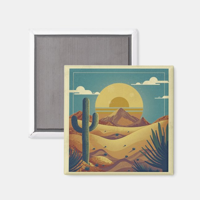 Retro Boho Vintage Style Desert Illustration Magnet (Front/Back)