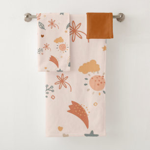 Retro Boho Watercolor Rainbow Neutral Bath Towel Set