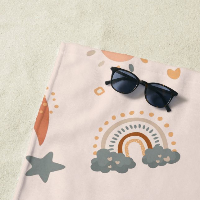 Retro Boho Watercolor Rainbow Neutral Beach Towel (In Situ)