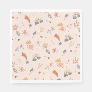 Retro Boho Watercolor Rainbow Neutral Napkin