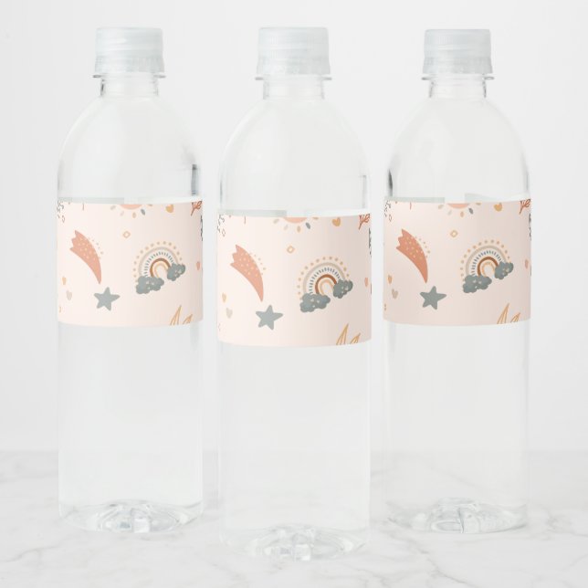 Retro Boho Watercolor Rainbow Neutral Water Bottle Label (Bottles)