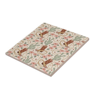 Retro Boho Western Cactus & Floral Cowboy Boot Tile