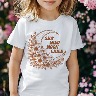 Retro Boho Wild Flower Moon Floral Line Art Quote T-Shirt