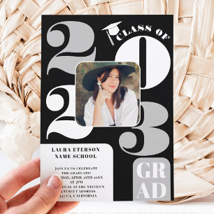 Retro bold 2023 coffee black 5 photos graduation invitation
