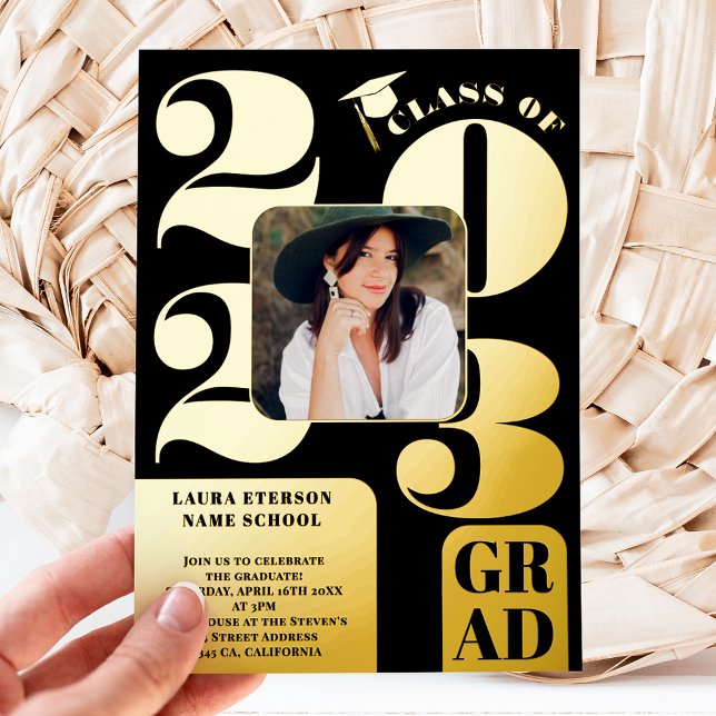 Retro bold 2023 gold black 5 photos graduation (Creator Uploaded)