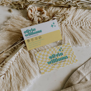 Retro Bold 70s Boho Groovy Checkered Funky Unique Business Card
