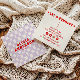 Retro Bold 70's Groovy Checkered Girly Trendy Fun Square Business Card