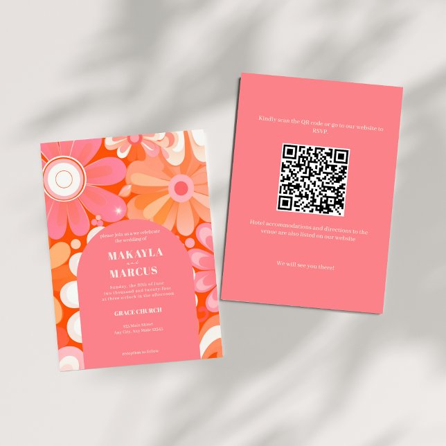 Retro Bold Arch QR Code Wedding Invitation (Creator Uploaded)