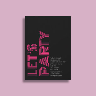 Retro Bold Birthday Party Black Pink Invitation