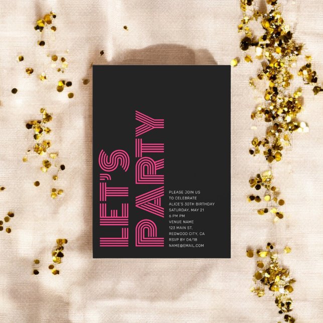 Retro Bold Birthday Party Black Pink Invitation (Creator Uploaded)