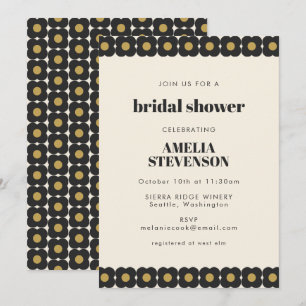 Retro Bold Black and Gold Floral Bridal Shower Invitation