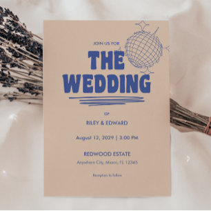 Retro Bold Blue & Beige Wedding Invitation