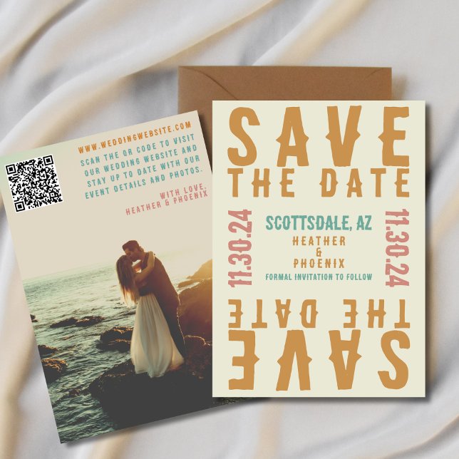 Retro Bold Bright QR Code Photo Save the Date Invitation (Creator Uploaded)
