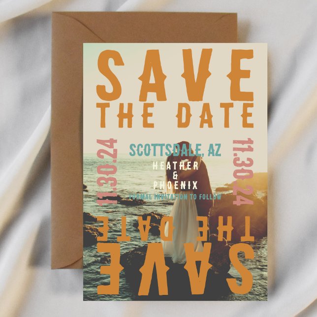 Retro Bold Bright Typography Photo Save the Date Invitation (Creator Uploaded)