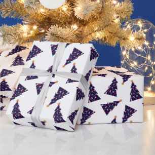Retro Bold Chequered Christmas Tree Pattern Wrapping Paper