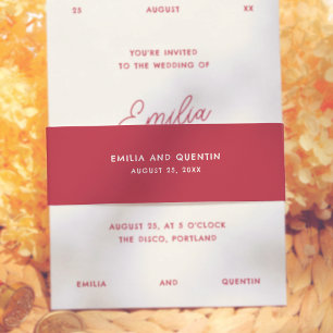 Retro Bold Cherry Red Colourful Wedding Invitation Belly Band