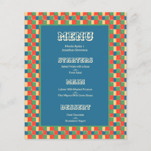 Retro Bold Colour Checkers Patterns Wedding Menu