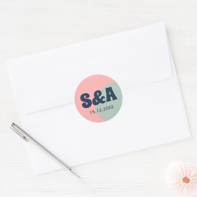 Retro Bold Colourful Wedding  Classic Round Sticker (Envelope)