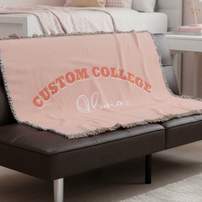 Retro Bold Custom College Name Blanket (Stay cozy in your college dorm with this Orange Retro Bold Custom College Name Blanket!)