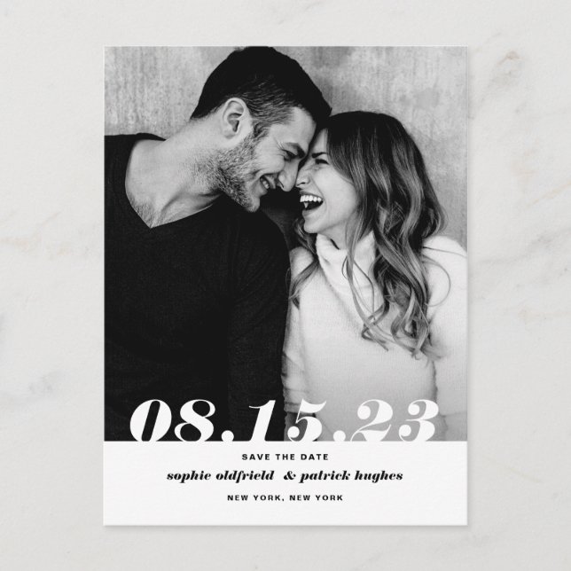 Retro Bold Italic Typography Photo Save The Date Announcement Postcard (Front)