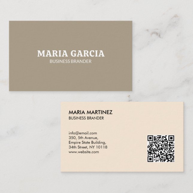 Retro Bold Minimalist BELGE BROW QR Code Business  Card (Front/Back)