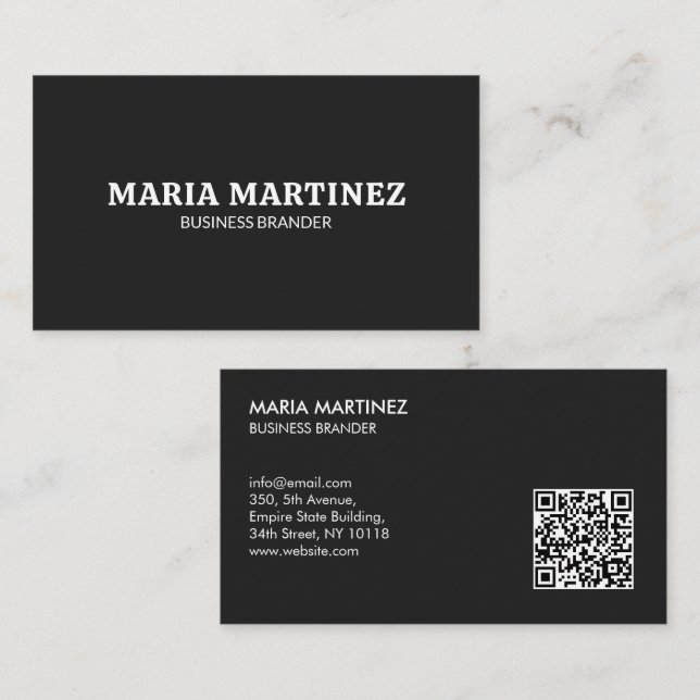 Retro Bold Minimalist Black QR Code Business  Card (Front/Back)