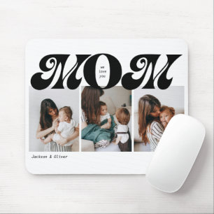 Retro Bold Mom 3 Photo Collage Mouse Mat