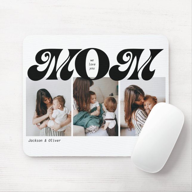 Retro Bold Mom 3 Photo Collage Mouse Mat (With Mouse)