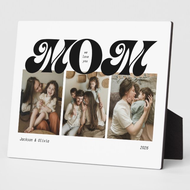 Retro Bold Mom 3 Photo Collage Plaque (Side)