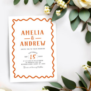 Retro Bold Orange Simple Wedding Invitation