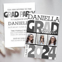 Retro Bold Oversized Black and White Grad Party