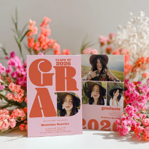 Retro bold oversized Grad 4 photo 2023 graduation Invitation