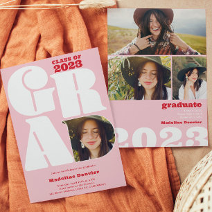 Retro bold oversized Grad 4 photo 2023 graduation Invitation