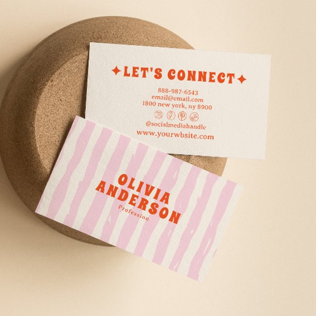 Retro Bold Pink 70s Boho Groovy Funky Girly Trendy Business Card (Creator Uploaded)