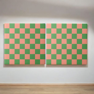 Retro Bold Pink & Green Chequered Colourful Tile