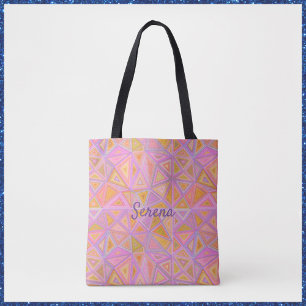 Retro Bold Pink Purple and Yellow Geometric  Tote Bag