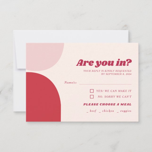 Retro Bold Pink Red Arch Wedding RSVP Card (Front)