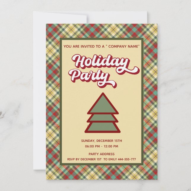 Retro bold plaid fun company  party  invitation (Front)