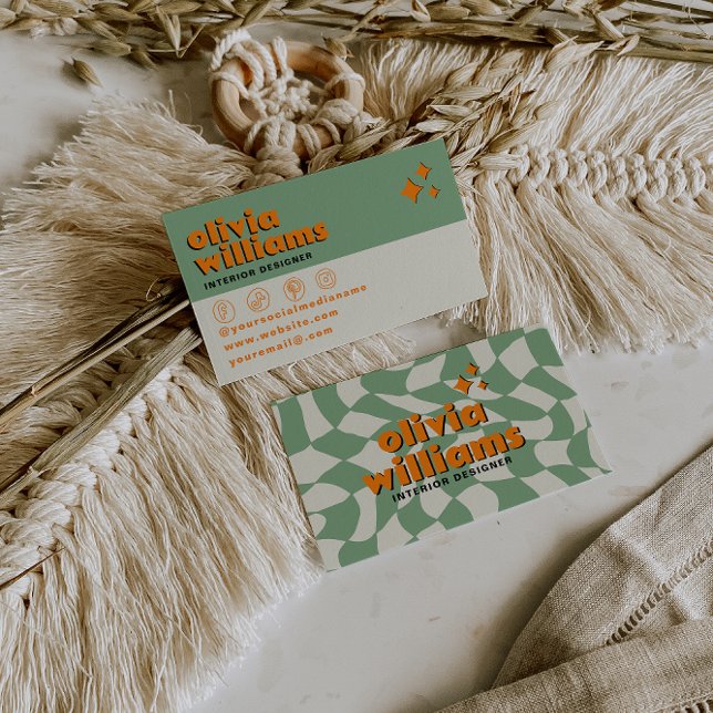 Retro Bold Psychedelic Groovy Checkered Unique Fun Business Card (Creator Uploaded)