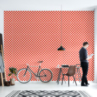 Retro Bold Red and White Geometric Chequerboard