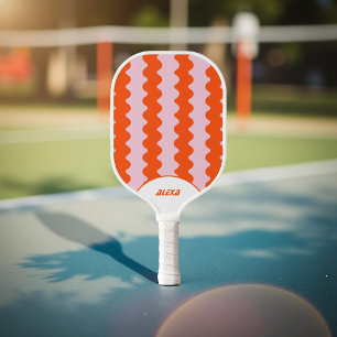 Retro Bold Red Orange Pink 70s & 90s Stripes Pickleball Paddle