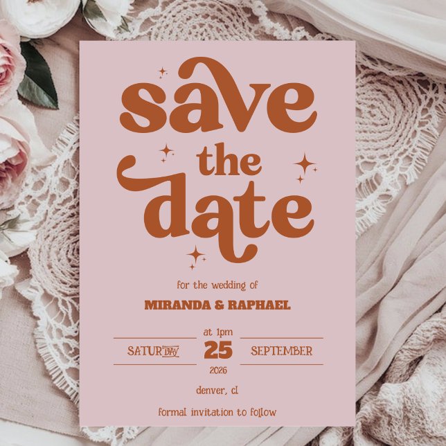 Retro Bold Rust & Peach Photo Wedding Save The Date (Creator Uploaded)