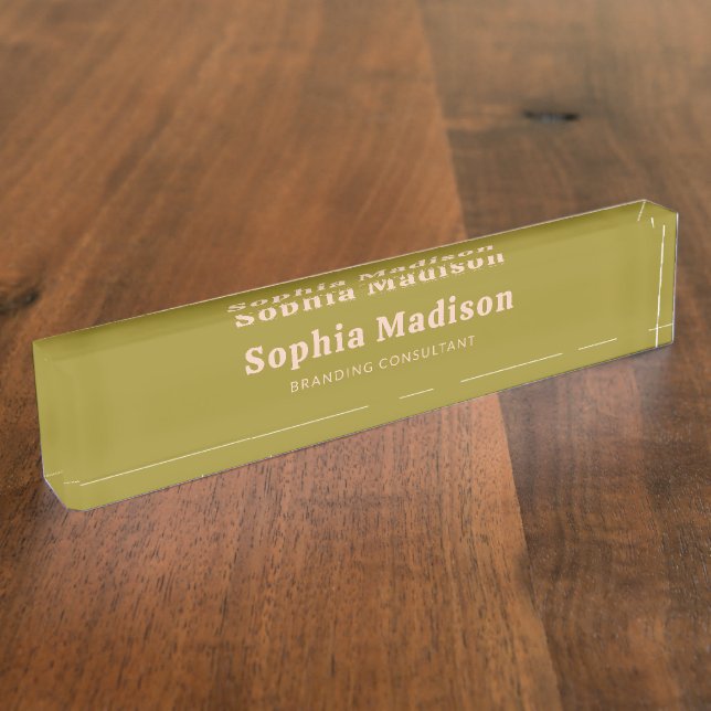 Retro Bold Serif Green Blush Pink Nameplate (Side)