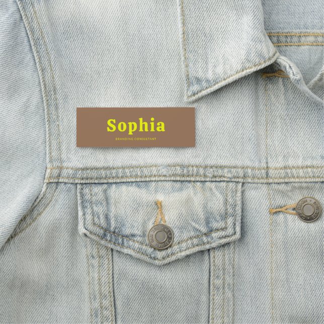 Retro Bold Serif Simple Brown Yellow Name Tag (In Situ)