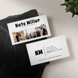 Retro Bold Text 3 Photos Wedding Photographer Business Card