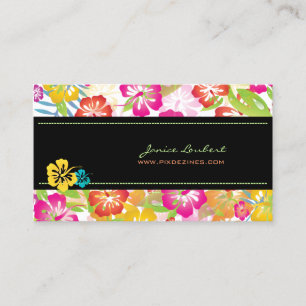 Retro bold tropical flowers business card