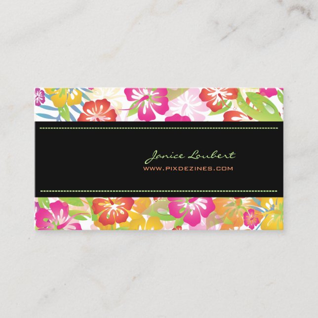 Retro bold tropical flowers business card (Front)