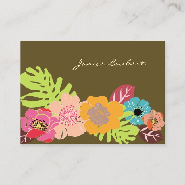 RETRO BOLD TROPICAL FLOWERS/DIY BACKGROUND BUSINESS CARD (Front)