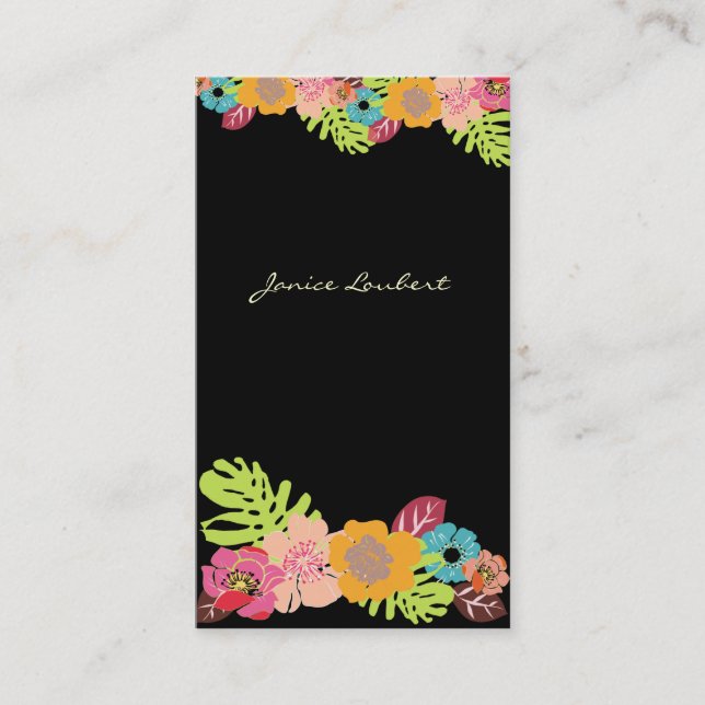 RETRO BOLD TROPICAL FLOWERS/DIY BACKGROUND BUSINESS CARD (Front)